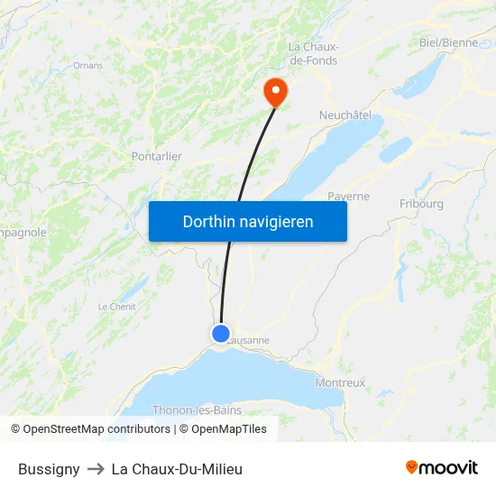 Bussigny to La Chaux-Du-Milieu map