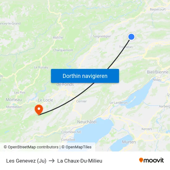 Les Genevez (Ju) to La Chaux-Du-Milieu map
