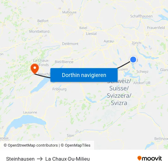 Steinhausen to La Chaux-Du-Milieu map