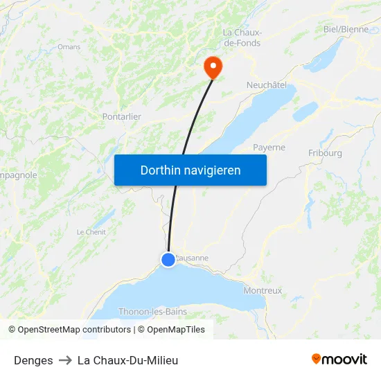 Denges to La Chaux-Du-Milieu map