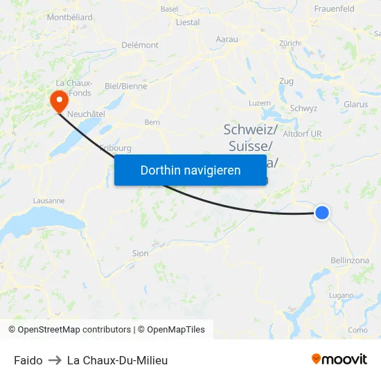 Faido to La Chaux-Du-Milieu map