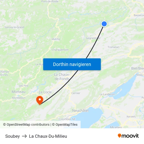 Soubey to La Chaux-Du-Milieu map