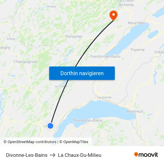 Divonne-Les-Bains to La Chaux-Du-Milieu map