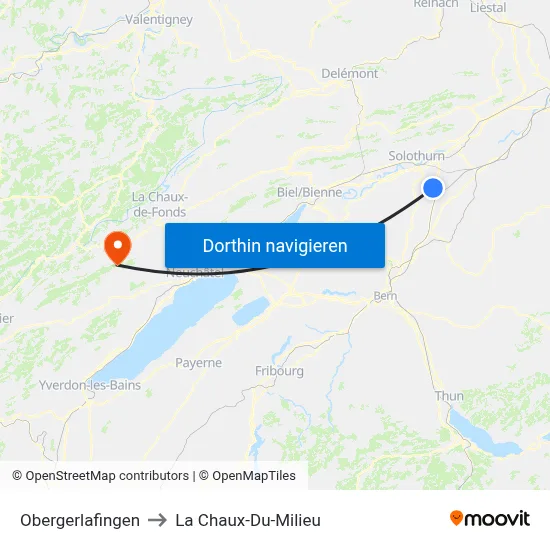 Obergerlafingen to La Chaux-Du-Milieu map