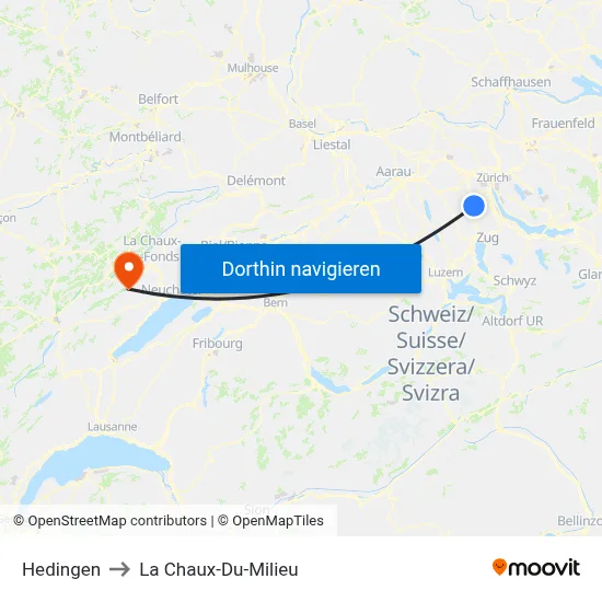 Hedingen to La Chaux-Du-Milieu map