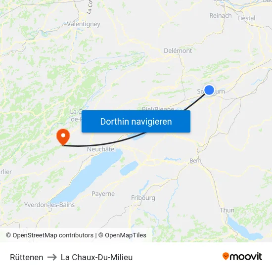 Rüttenen to La Chaux-Du-Milieu map