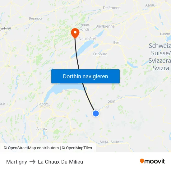Martigny to La Chaux-Du-Milieu map