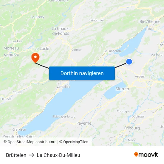 Brüttelen to La Chaux-Du-Milieu map