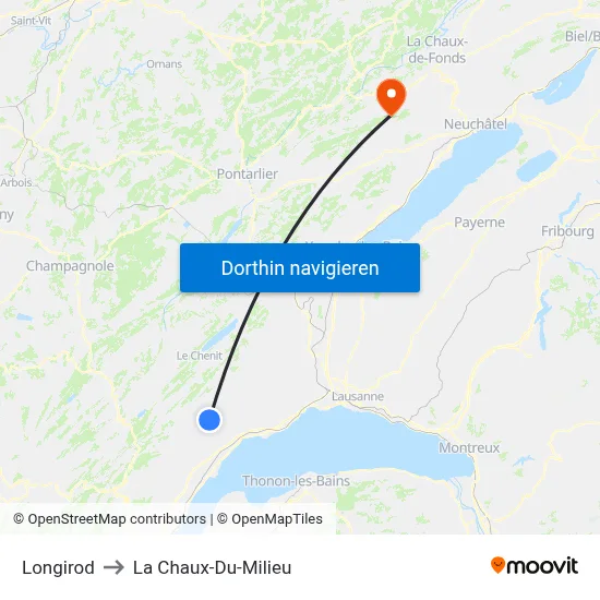 Longirod to La Chaux-Du-Milieu map