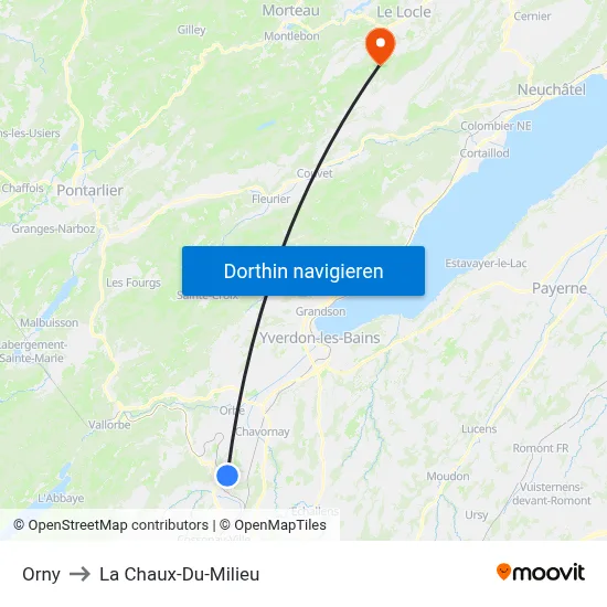 Orny to La Chaux-Du-Milieu map