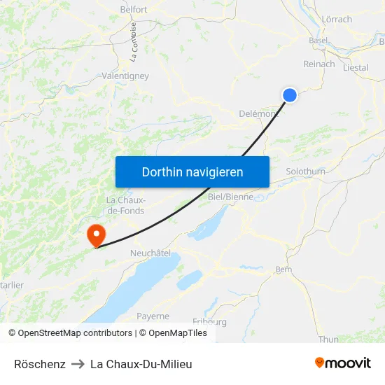 Röschenz to La Chaux-Du-Milieu map