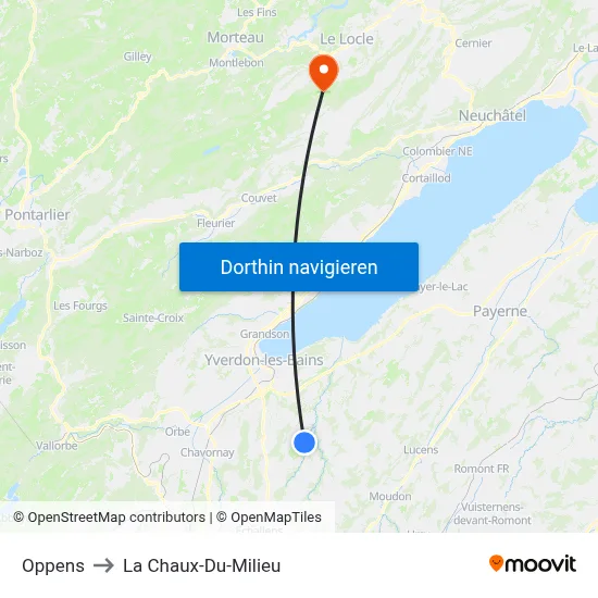 Oppens to La Chaux-Du-Milieu map