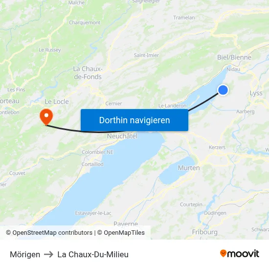 Mörigen to La Chaux-Du-Milieu map