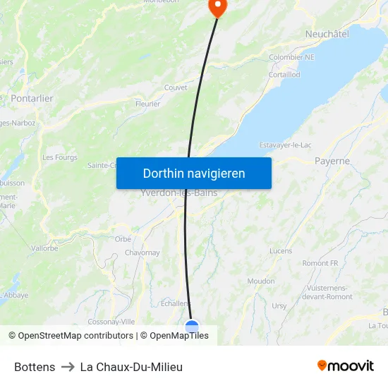 Bottens to La Chaux-Du-Milieu map