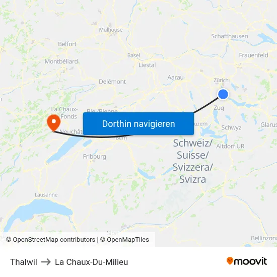 Thalwil to La Chaux-Du-Milieu map