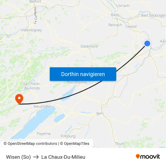 Wisen (So) to La Chaux-Du-Milieu map