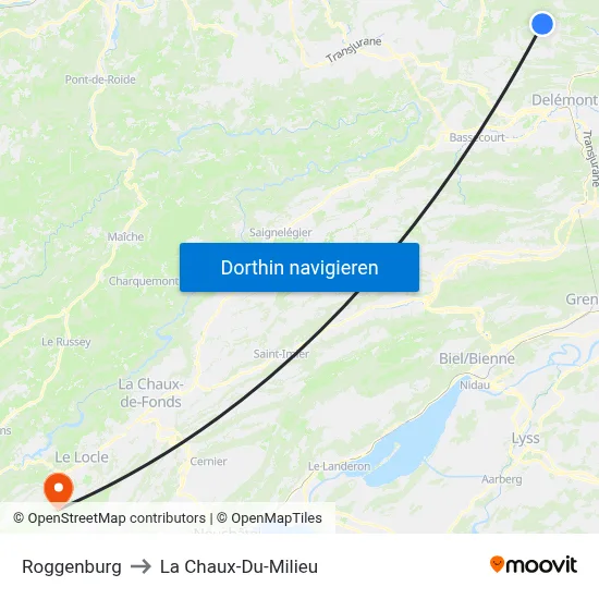 Roggenburg to La Chaux-Du-Milieu map