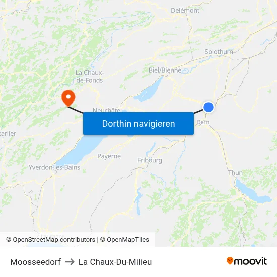 Moosseedorf to La Chaux-Du-Milieu map