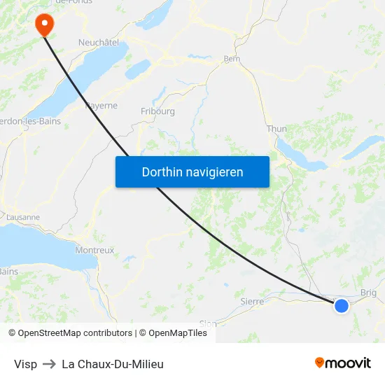 Visp to La Chaux-Du-Milieu map