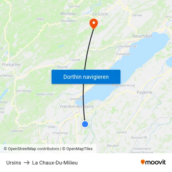 Ursins to La Chaux-Du-Milieu map