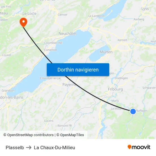 Plasselb to La Chaux-Du-Milieu map