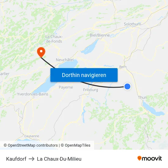 Kaufdorf to La Chaux-Du-Milieu map