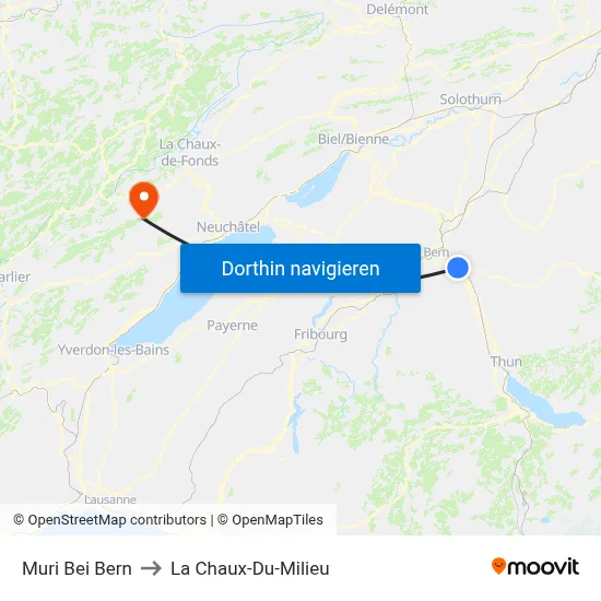 Muri Bei Bern to La Chaux-Du-Milieu map
