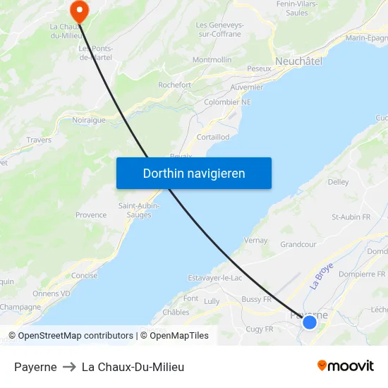 Payerne to La Chaux-Du-Milieu map