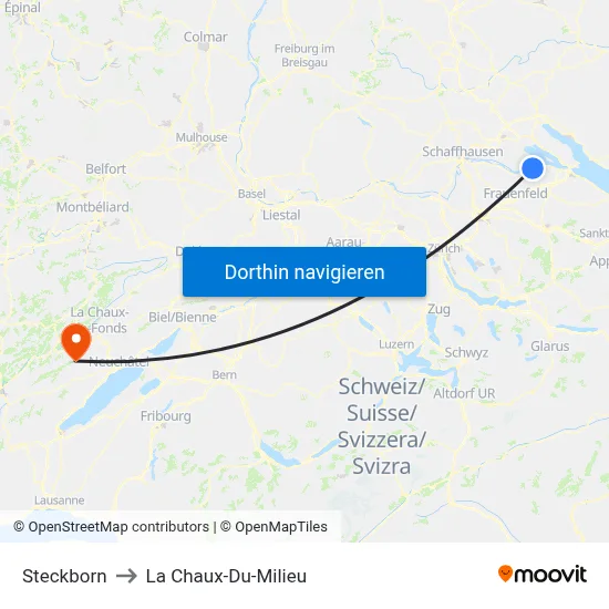 Steckborn to La Chaux-Du-Milieu map