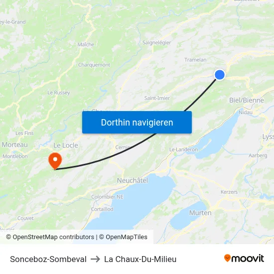 Sonceboz-Sombeval to La Chaux-Du-Milieu map