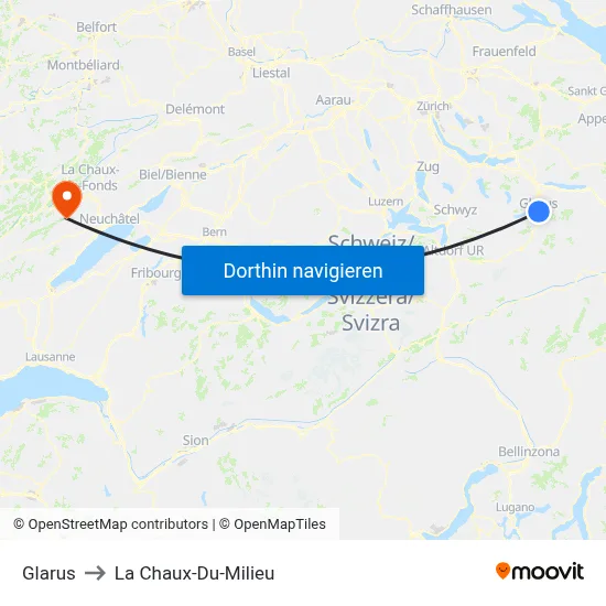Glarus to La Chaux-Du-Milieu map