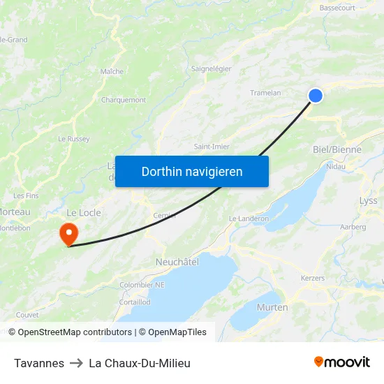 Tavannes to La Chaux-Du-Milieu map