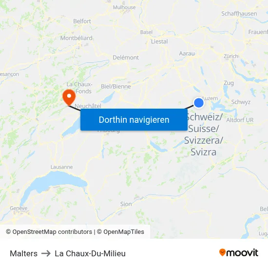 Malters to La Chaux-Du-Milieu map