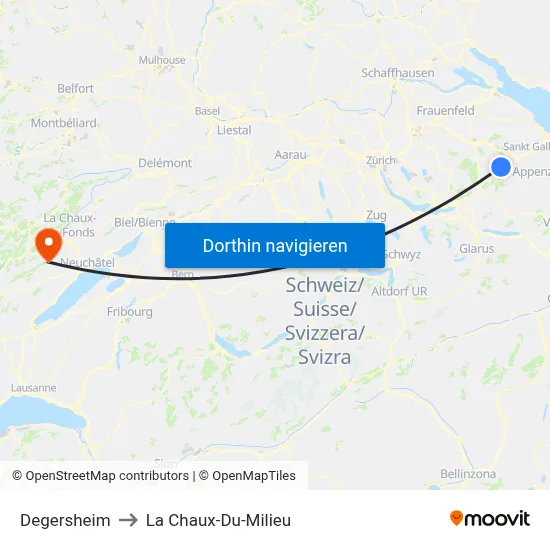 Degersheim to La Chaux-Du-Milieu map
