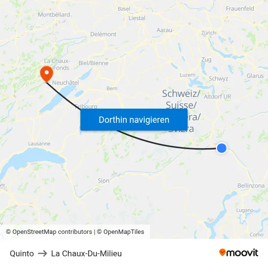 Quinto to La Chaux-Du-Milieu map