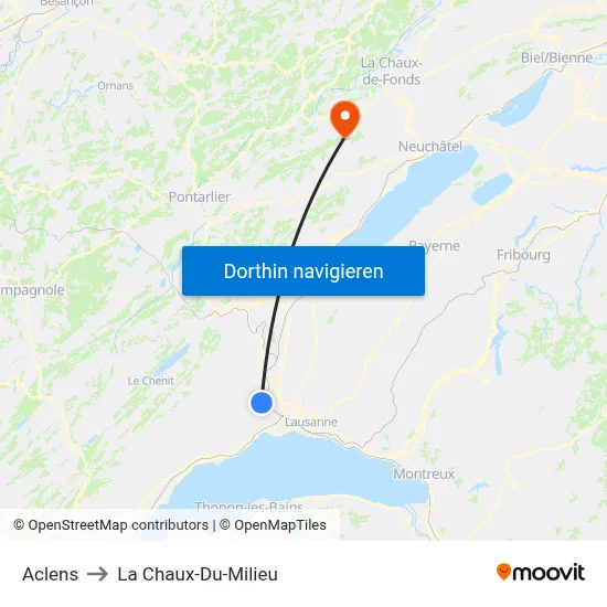 Aclens to La Chaux-Du-Milieu map