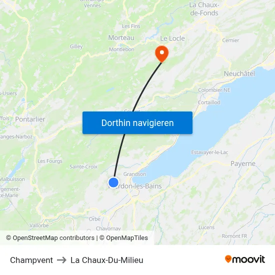 Champvent to La Chaux-Du-Milieu map