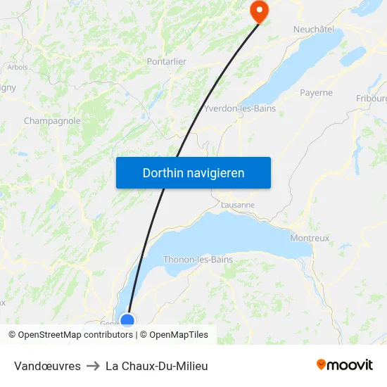 Vandœuvres to La Chaux-Du-Milieu map