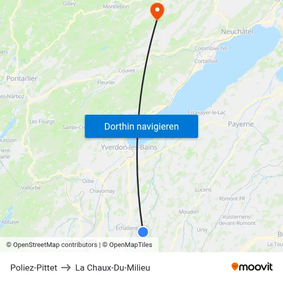 Poliez-Pittet to La Chaux-Du-Milieu map