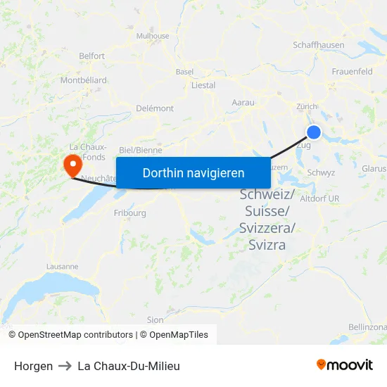 Horgen to La Chaux-Du-Milieu map