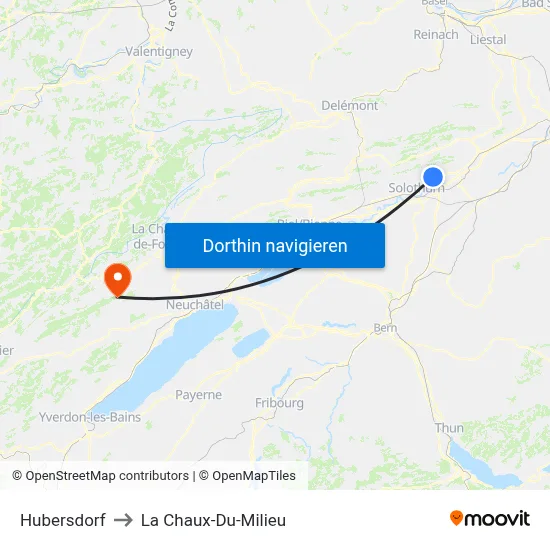 Hubersdorf to La Chaux-Du-Milieu map