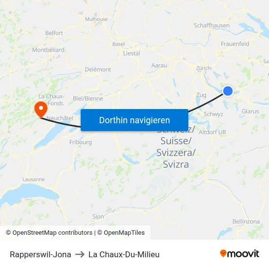 Rapperswil-Jona to La Chaux-Du-Milieu map