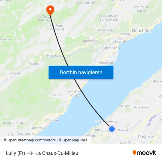 Lully (Fr) to La Chaux-Du-Milieu map