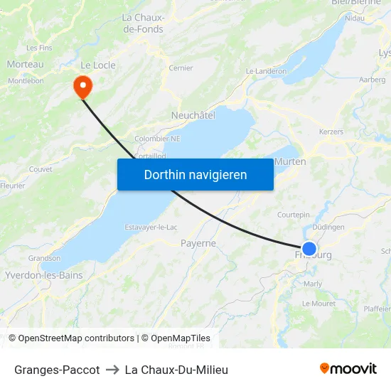 Granges-Paccot to La Chaux-Du-Milieu map