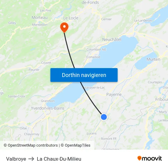 Valbroye to La Chaux-Du-Milieu map