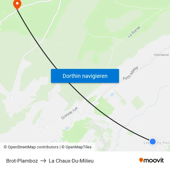 Brot-Plamboz to La Chaux-Du-Milieu map