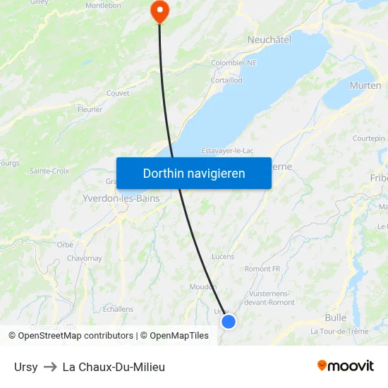 Ursy to La Chaux-Du-Milieu map