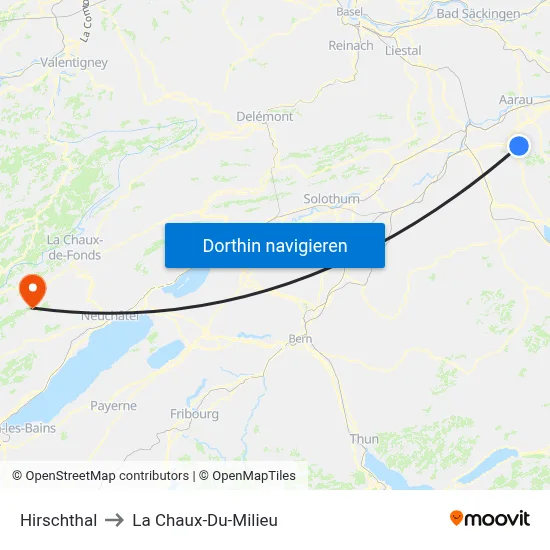 Hirschthal to La Chaux-Du-Milieu map