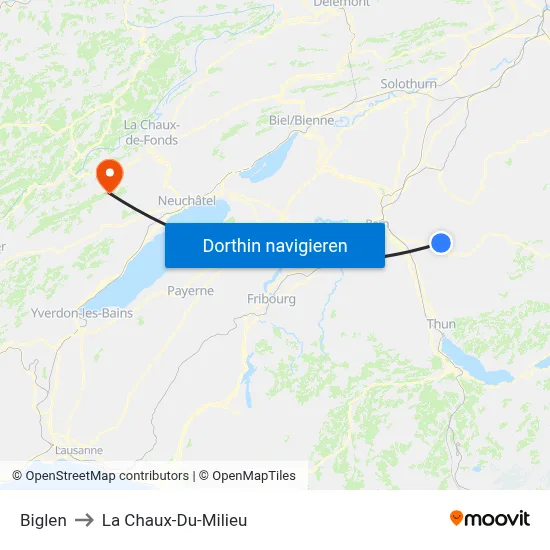 Biglen to La Chaux-Du-Milieu map