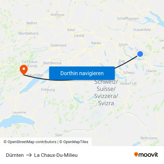 Dürnten to La Chaux-Du-Milieu map